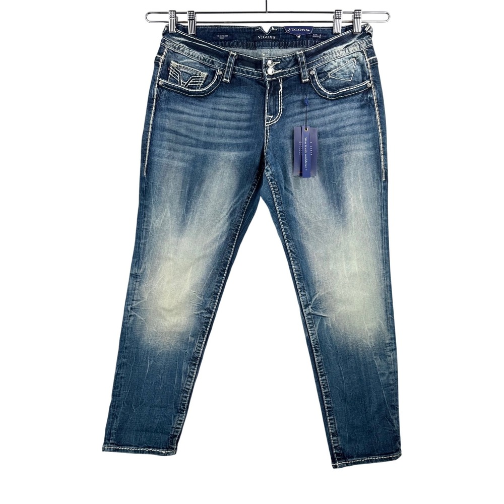 Vigoss Chelsea Skinny low rise Jeans sz 16 Blue Embellished western Y2K
